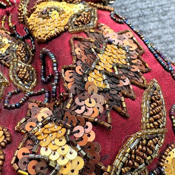 VTG Red Sequin Beaded Purse Metal Handle Kisslock Fairycore Steampunk Artsy boho - Picture 6 of 16